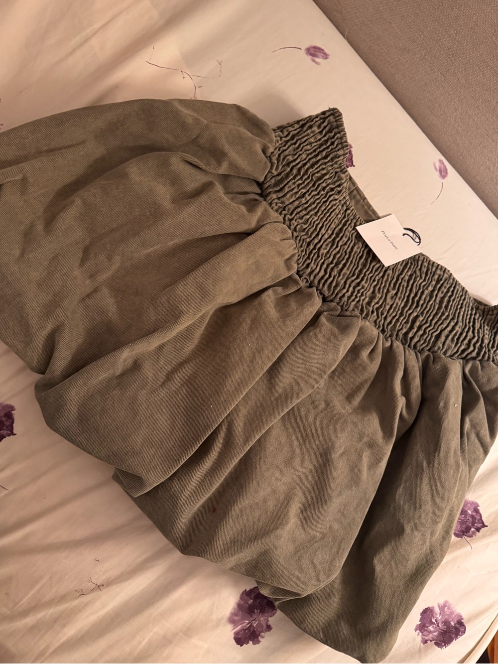 DAVI & DANI Olive Green Smocked Waist Bubble Mini Skirt